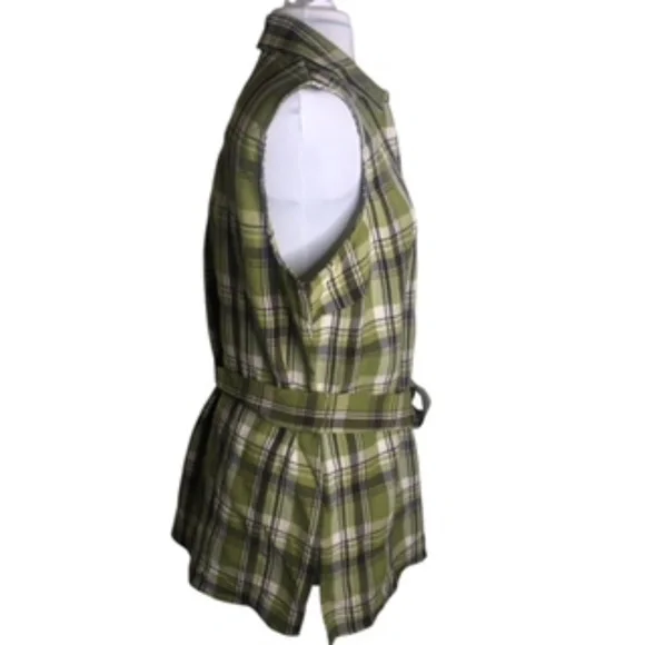 NWOT White Stag Sleeveless Belted Button Front Plaid Fabric Tunic Top Size XL - Picture 4 of 8